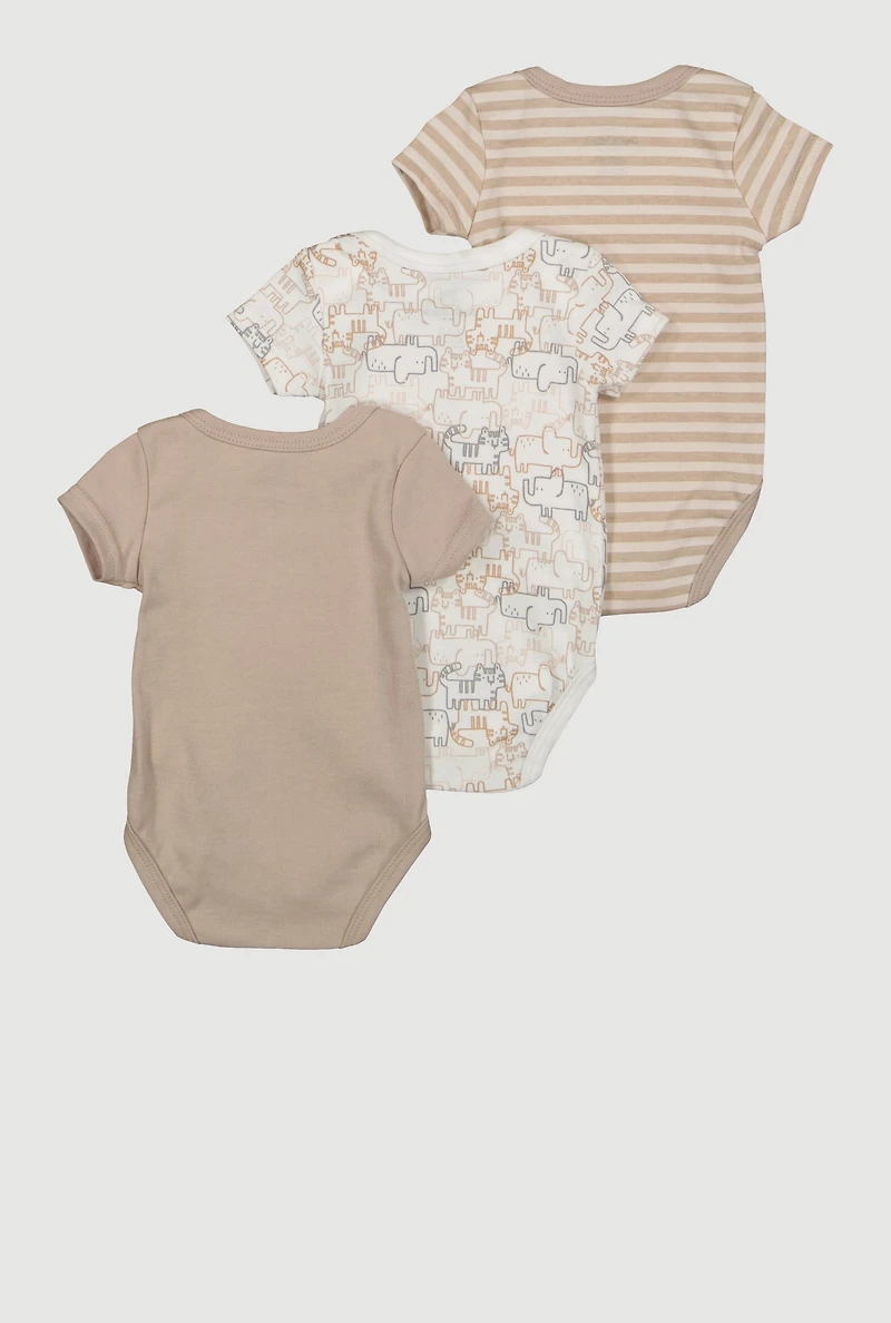 Baby Boys 0-9M Wild Cat Graphic Bodysuits 3 Pack, Brown, Size 3-6M