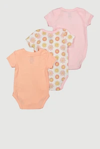 Baby Girls 0-9M Chenille Smiley Flower Bodysuits 3 Pack, Pink,