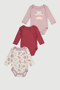 Baby Girls 0-9M Chenille Love Graphic Bodysuits 3 Pack