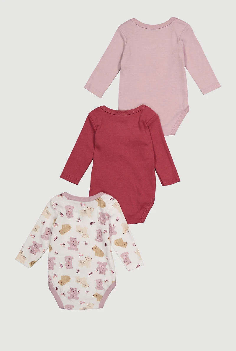 Baby Girls 0-9M Chenille Love Graphic Bodysuits 3 Pack