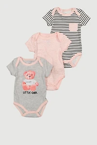 Baby Girls Little Girl Graphic Bodysuits 3 Pack, Multi, Size 3-6M