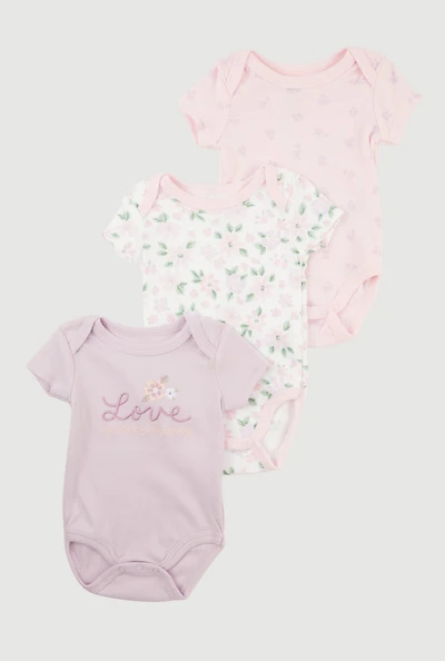 Baby Girls 0-9M Floral Love Graphic Bodysuits 3 Pack, Multi, Size 3-6M