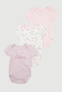 Baby Girls 0-9M Floral Love Graphic Bodysuits 3 Pack, Multi, Size 3-6M