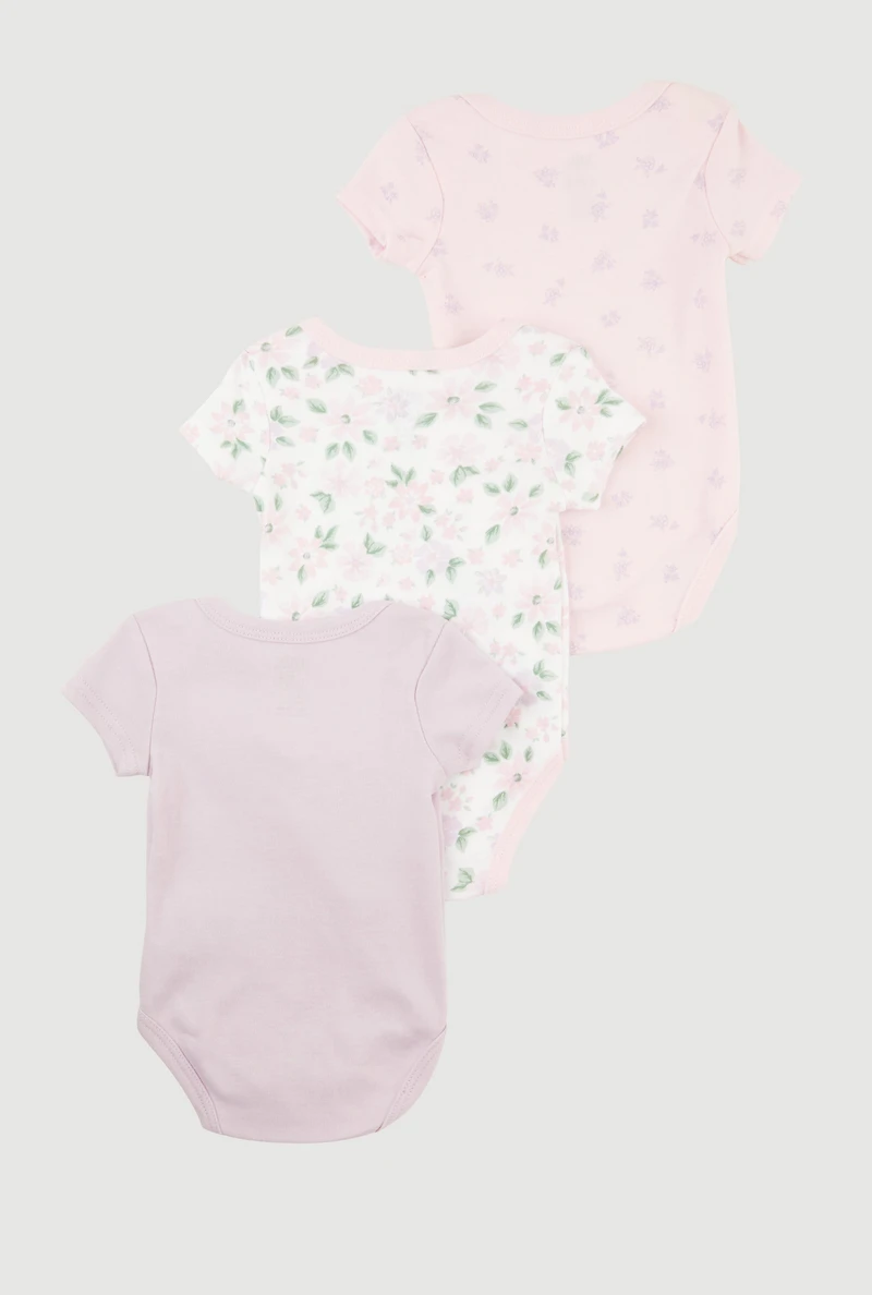 Baby Girls 0-9M Floral Love Graphic Bodysuits 3 Pack, Multi, Size 6-9M
