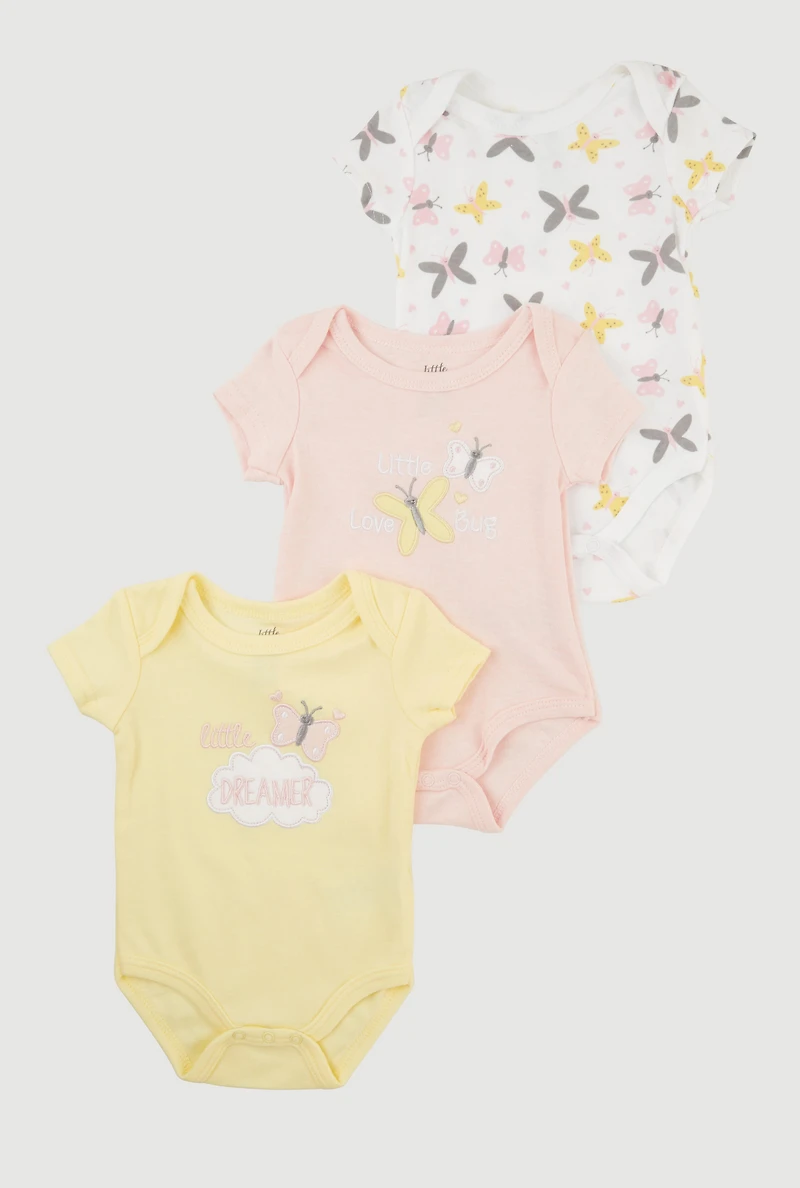 Baby Girls 0-9M Little Dreamer Graphic Bodysuits 3 Pack