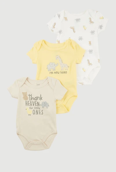 Baby Boys 0-9M Thank Heaven Graphic Print Bodysuits 3 Pack, Yellow,