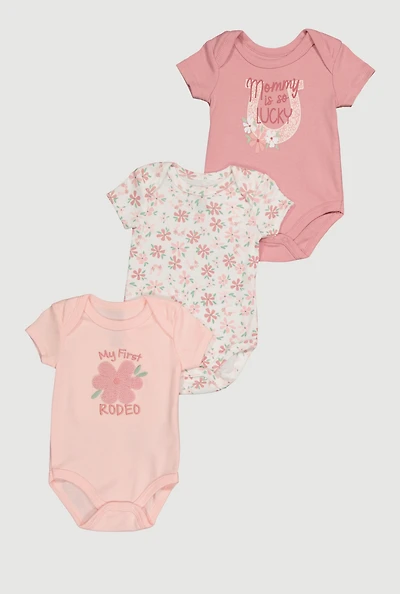 Baby Girls 0-9M Flower Graphic Print Bodysuits 3 Pack, Pink,