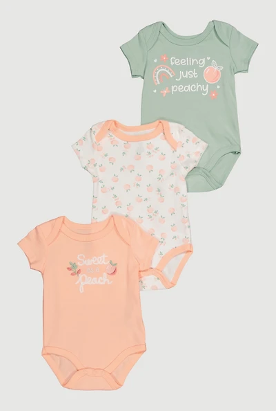 Baby Girls 0-9M Peach Graphic Print Bodysuits 3 Pack, Multi, Size 0-3M
