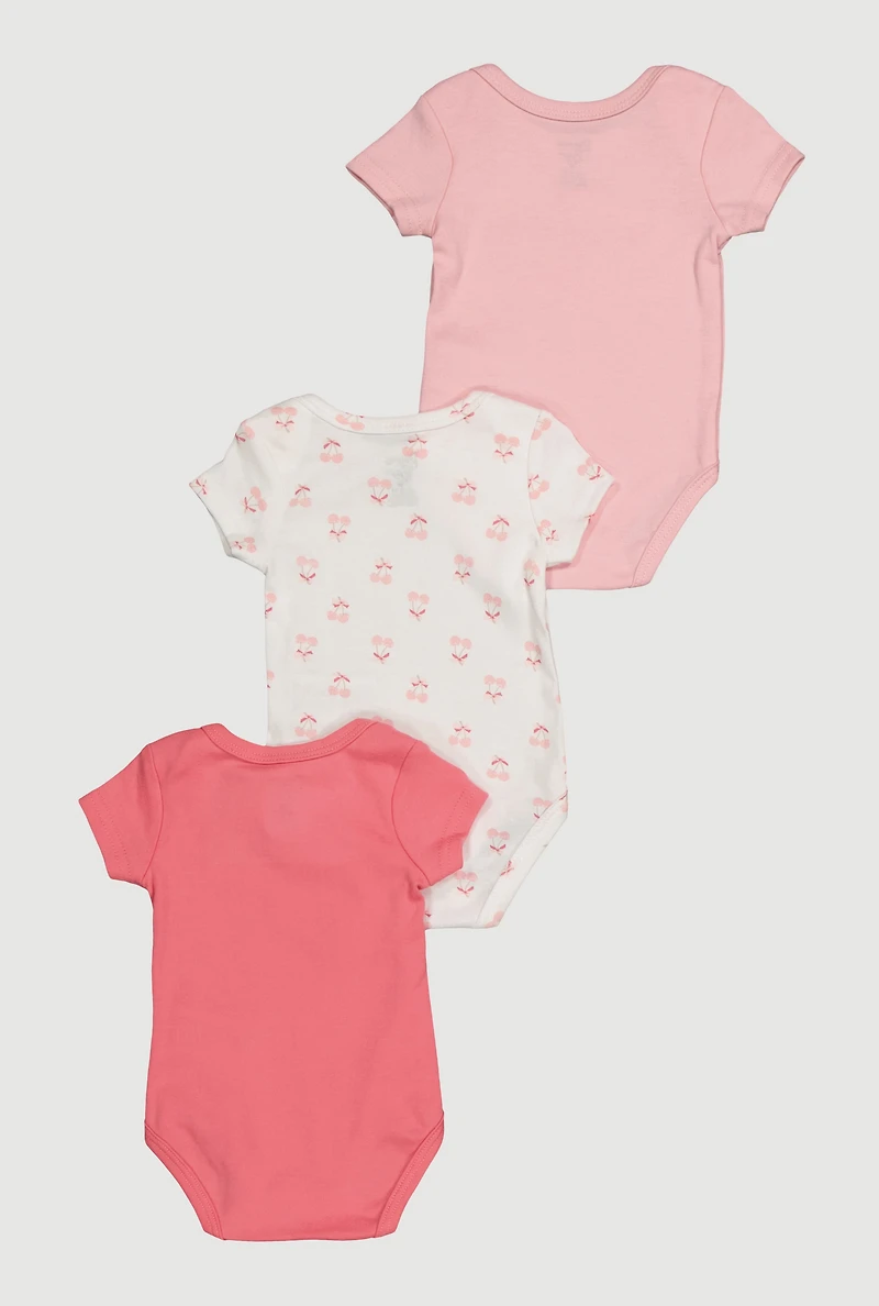 Baby Girls 0-9M Cherry Cute Bodysuits 3 Pack, Pink, Size 3-6M
