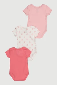 Baby Girls 0-9M Cherry Cute Bodysuits 3 Pack, Pink, Size 3-6M