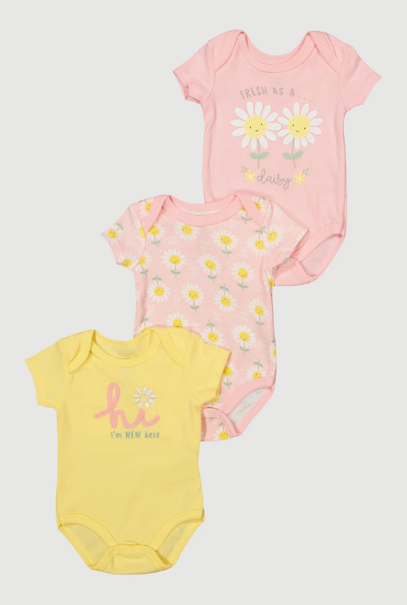 Baby Girls 0-9M Fresh and New Graphic Bodysuits 3 Pack, Pink, Size 3-6M