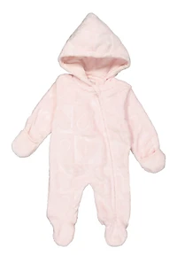 Baby Girls 0-9M Plush Heart Print Hooded Footed Jumpsuit, Pink,