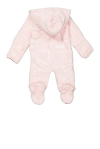 Baby Girls 0-9M Plush Heart Print Hooded Footed Jumpsuit, Pink, Size 6-9M