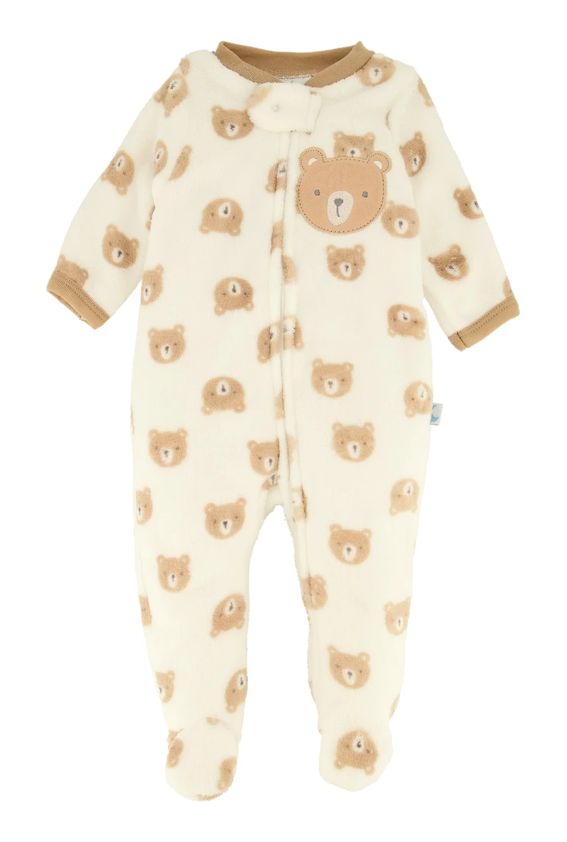 Baby Girls 0-9M Teddy Bear Graphic Print Footed Jumpsuit, Multi,
