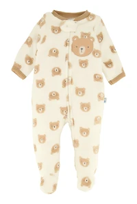 Baby Girls 0-9M Teddy Bear Graphic Print Footed Jumpsuit, Multi,