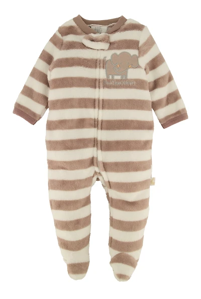 Baby Boys 0-9M Striped Elephant Graphic Footed Jumpsuit, Brown, Size 0-3M