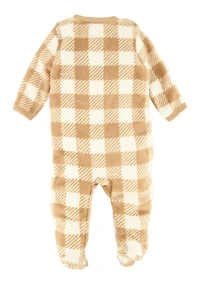 Baby Girls 0-9M Bear Graphic Plaid Print Footed Jumpsuit
