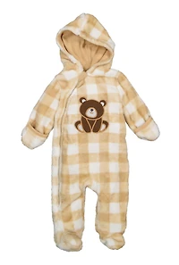 Baby Boys 0-9M Bear Buffalo Plaid Footed Jumpsuit, Beige,