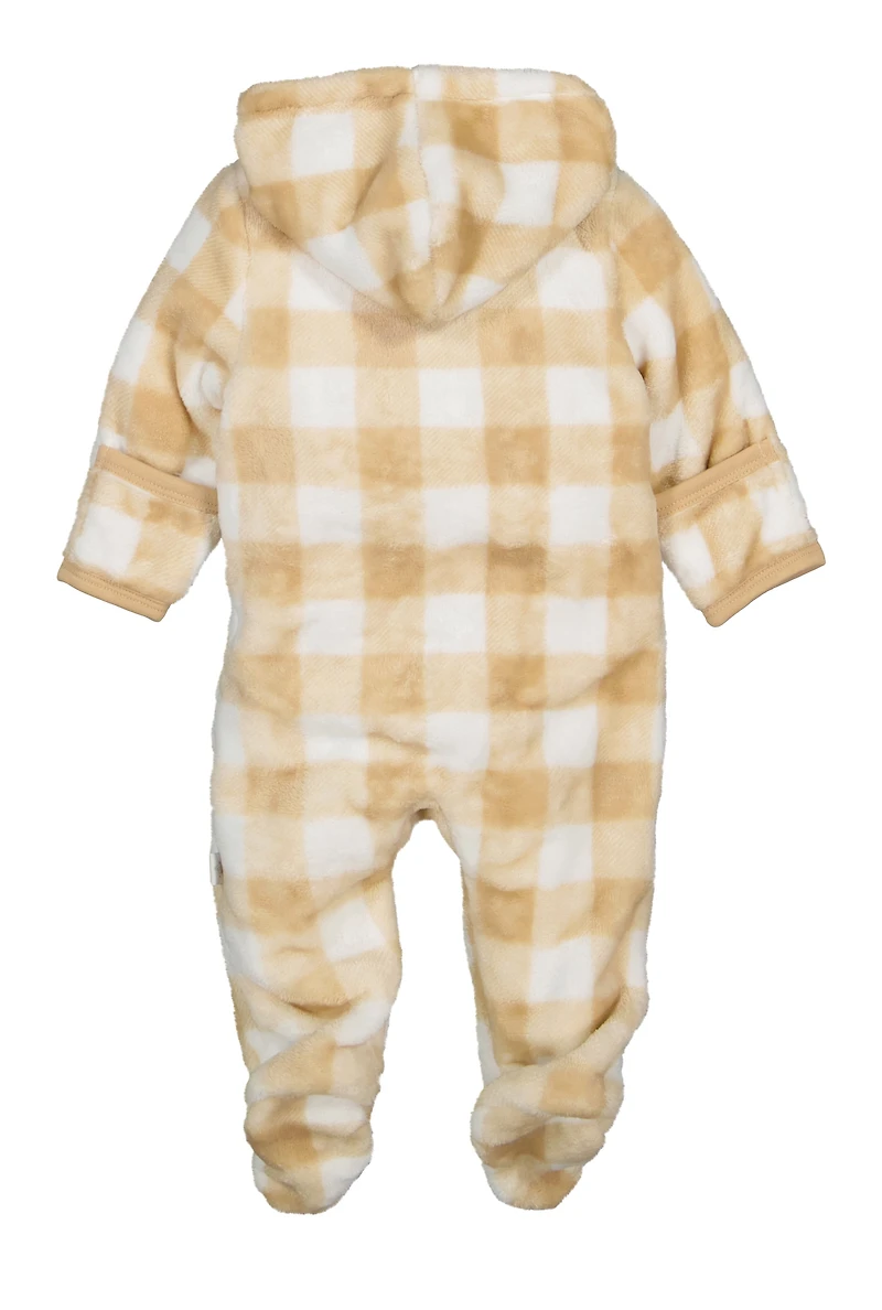 Baby Boys 0-9M Bear Buffalo Plaid Footed Jumpsuit, Beige, Size 0-3M