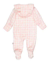 Baby Girls 0-9M Plush Zip Front Bear Graphic Hooded Jumpsuit, Pink, Size 0-3M