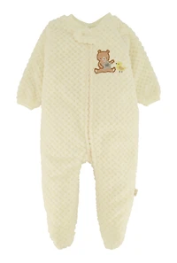 Baby Boys 0-9M Teddy Bear Graphic Footed Jumpsuit, White,
