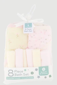 Baby Girls Printed 8 Piece Bath Set, Multi