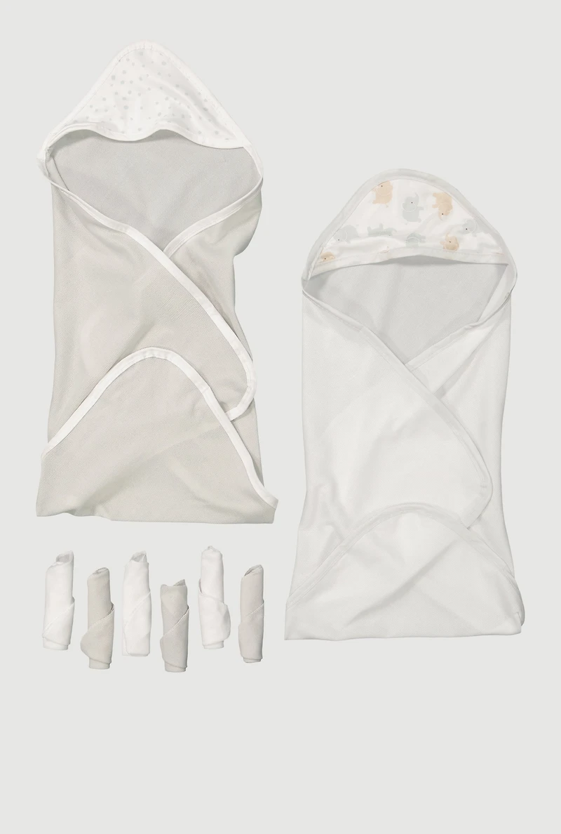 Baby Elephant Print 8 Piece Bath Set, White