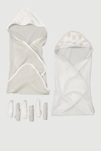 Baby Elephant Print 8 Piece Bath Set, White