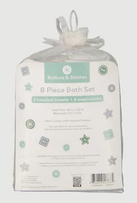 Baby Elephant Print 8 Piece Bath Set, White