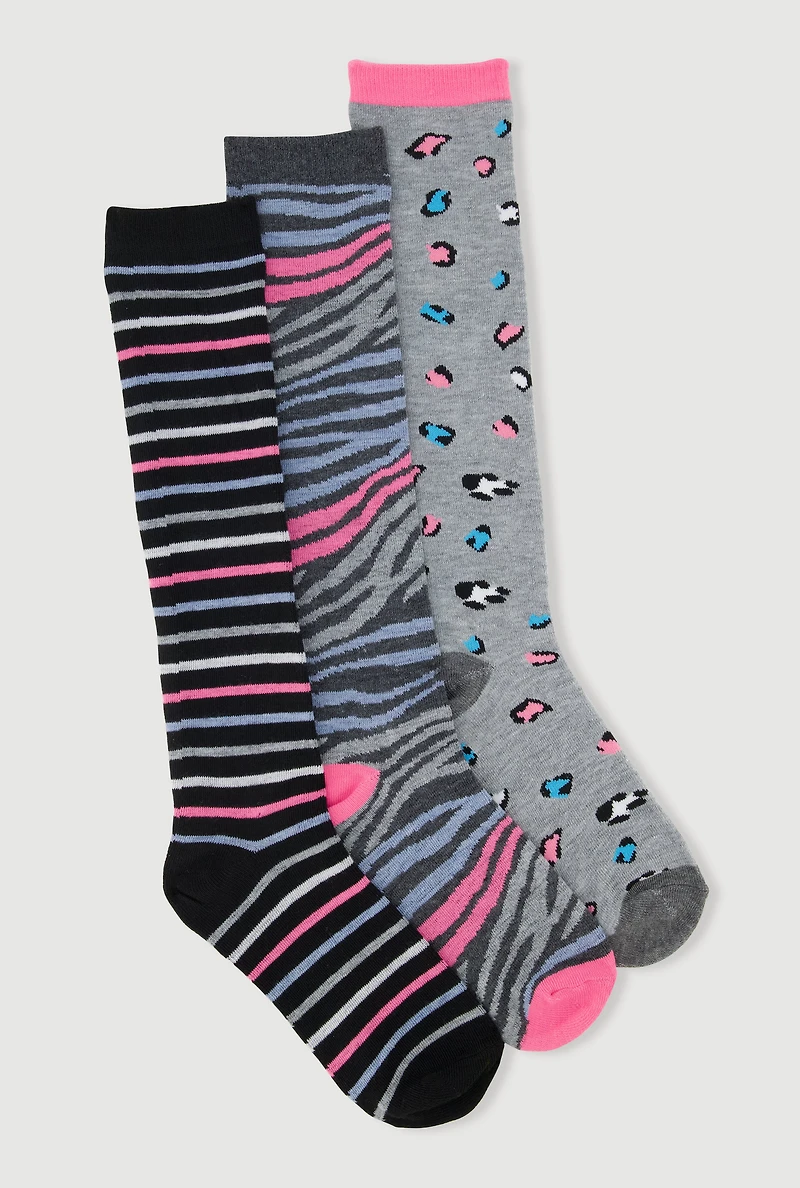 Toddler Girls Assorted Knee High Socks 3 Pack Size 5-10