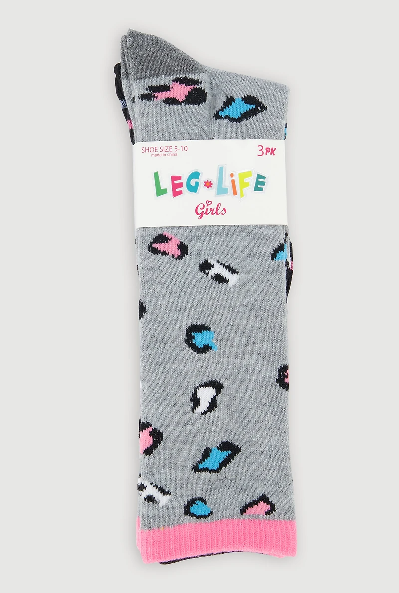 Toddler Girls Assorted Knee High Socks 3 Pack Size 5-10, Multi