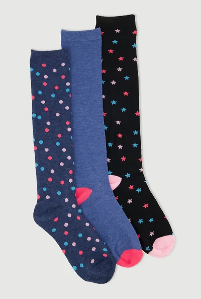Girls Marled Assorted Knee High Socks 3 Pack, Multi