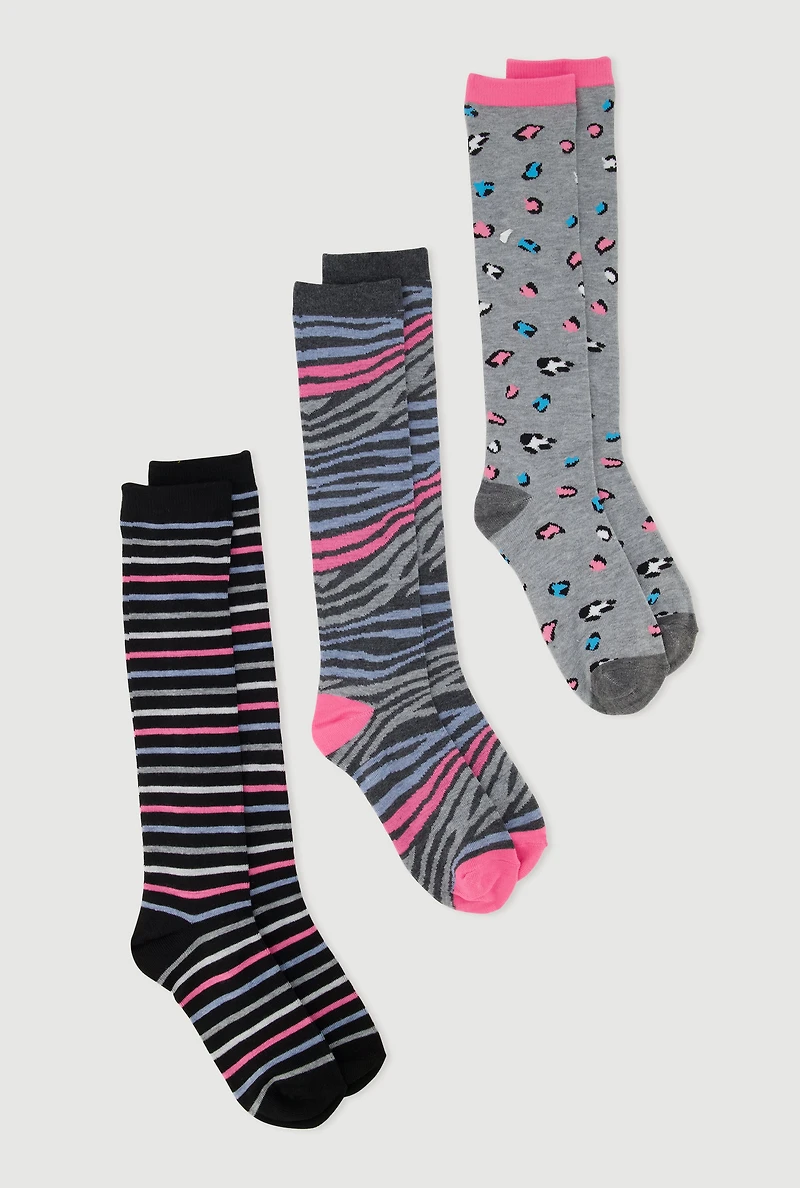 Girls Marled Assorted Knee High Socks 3 Pack,
