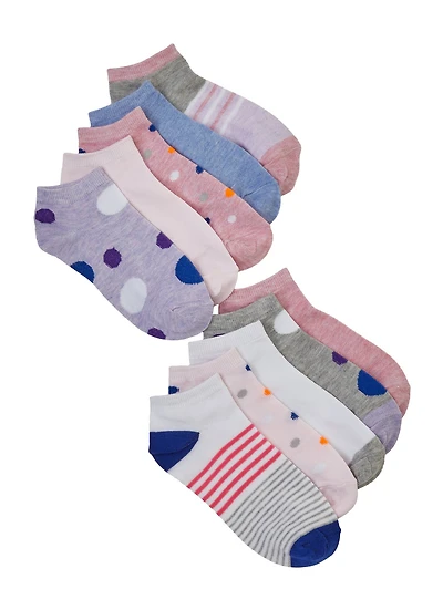 Girls Contrast Striped Socks 10 Pack, Multi