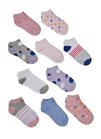 Girls Contrast Striped Socks 10 Pack, Multi