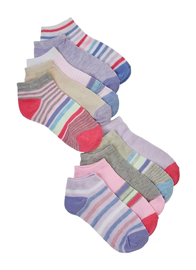 Girls Contrast Striped Socks 10 Pack, Multi