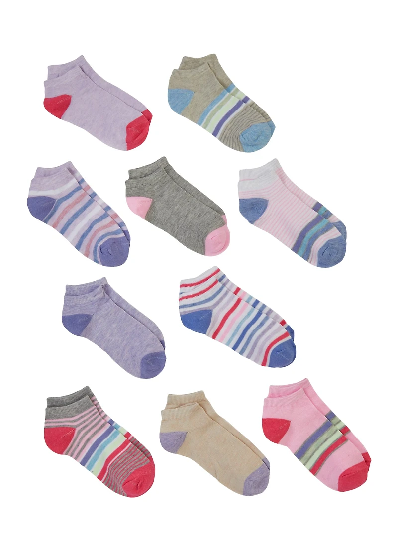 Girls Contrast Striped Socks 10 Pack, Multi