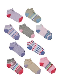 Girls Contrast Striped Socks 10 Pack, Multi