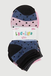 Girls Assorted Pattern Ankle Socks 10 Pack, Multi
