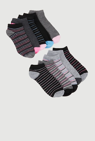 Girls Assorted Pattern Ankle Socks 10 Pack, Multi
