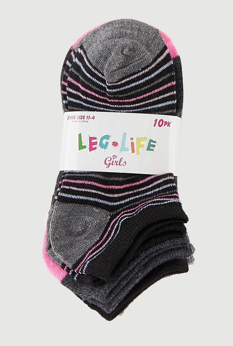 Girls Assorted Pattern Ankle Socks 10 Pack