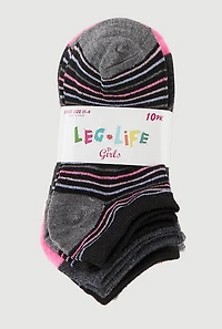 Girls Assorted Pattern Ankle Socks 10 Pack