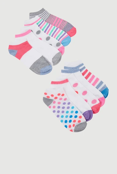 Girls Assorted Pattern Ankle Socks 10 Pack, Multi