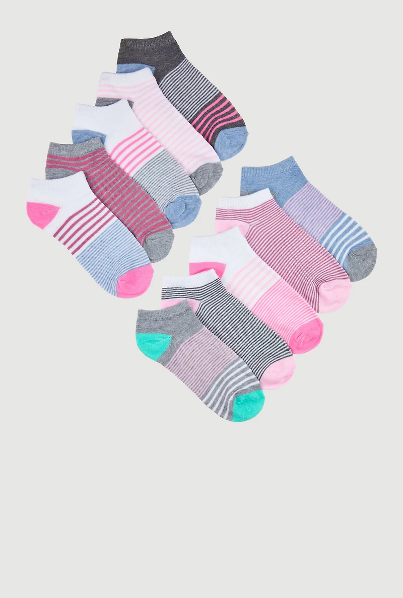Girls Assorted Pattern Ankle Socks 10 Pack
