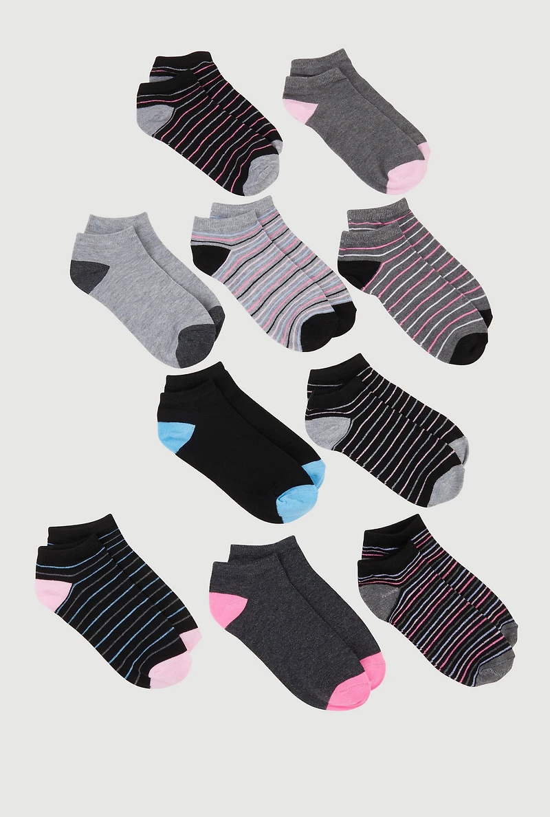 Girls Stripe Pattern Ankle Socks 10 Pack,