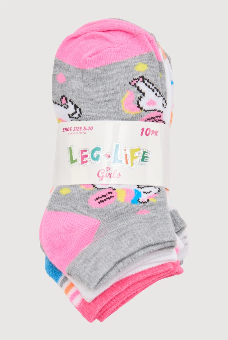 Toddler Girls Printed Pattern Ankle Socks 10 Pack