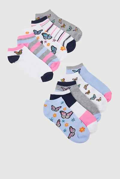 Toddler Girls Printed Pattern Ankle Socks 10 Pack, Multi