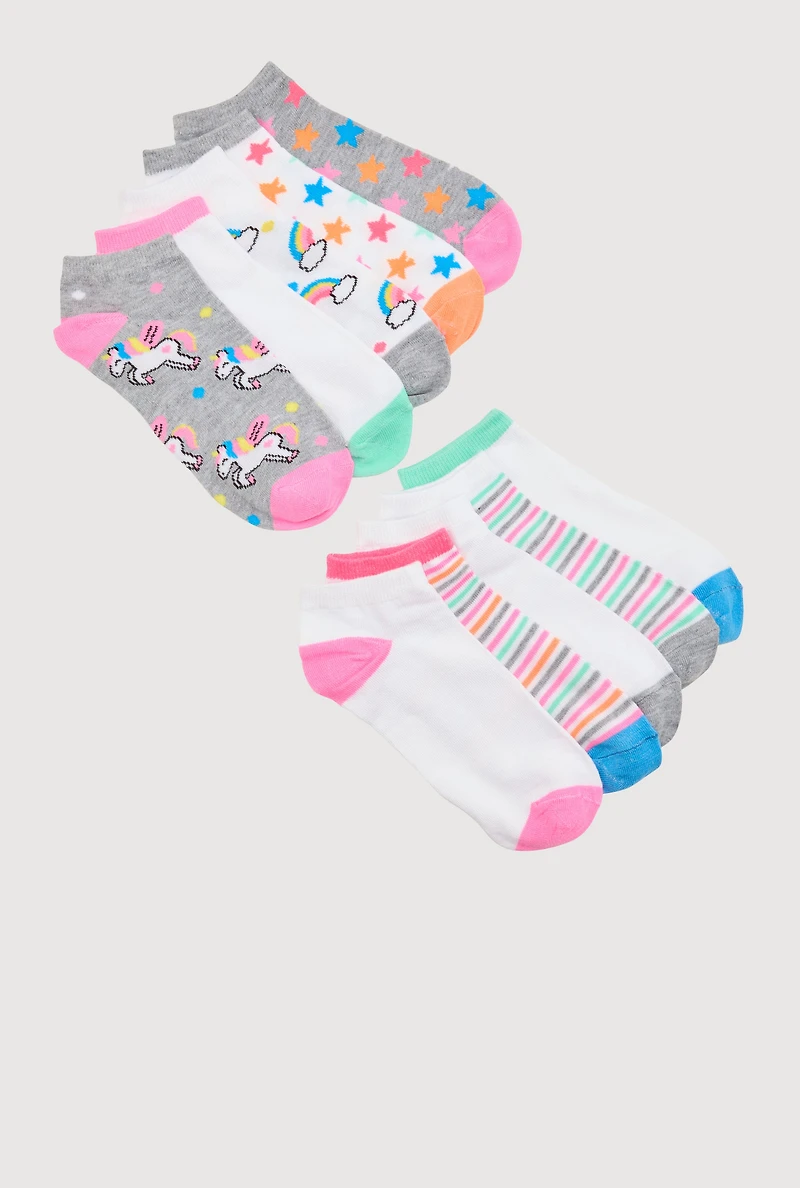 Girls Printed Pattern Ankle Socks 10 Pack