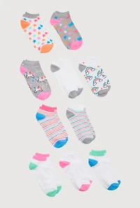 Girls Printed Pattern Ankle Socks 10 Pack, Multi