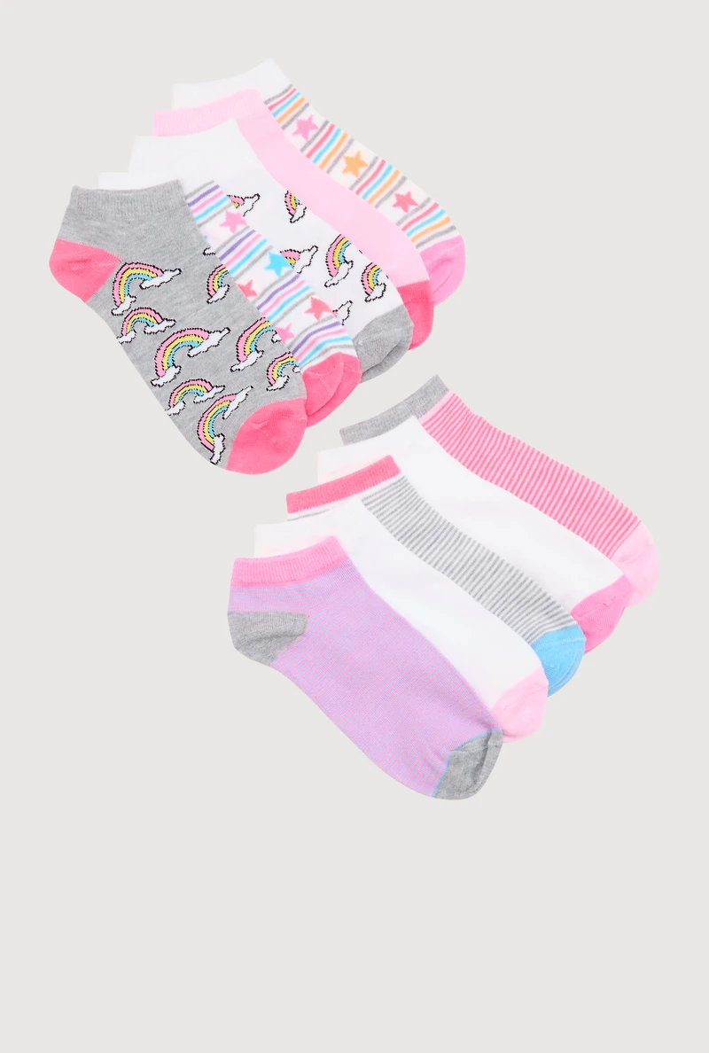 Girls Printed Pattern Ankle Socks 10 Pack